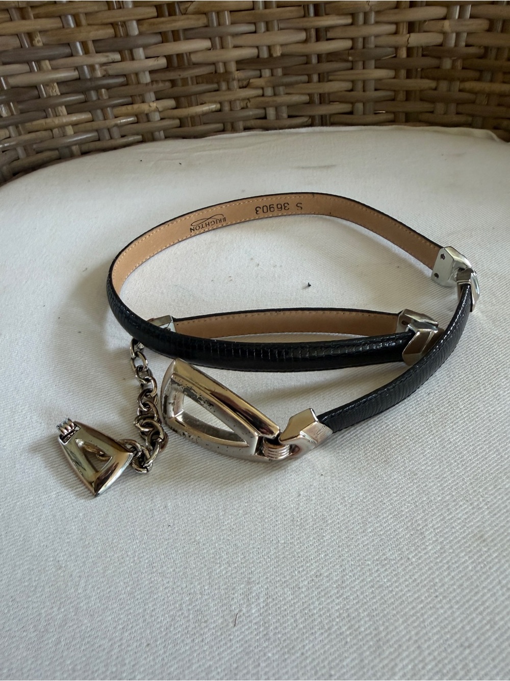Brighton Women's Black Leather Chain Detail Belt with Silver Hardware